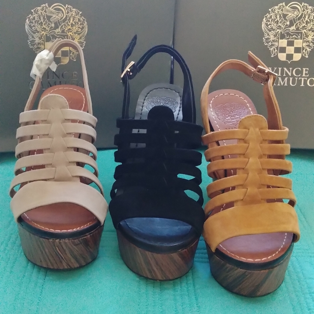 Vince Camuto "ONIA" Black Strappy Suede Platform Sandals - Women - Picture 6 of 6